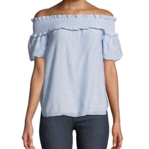 Club Monaco Light Blue Off-the-Shoulder Shirred Top, Size 6